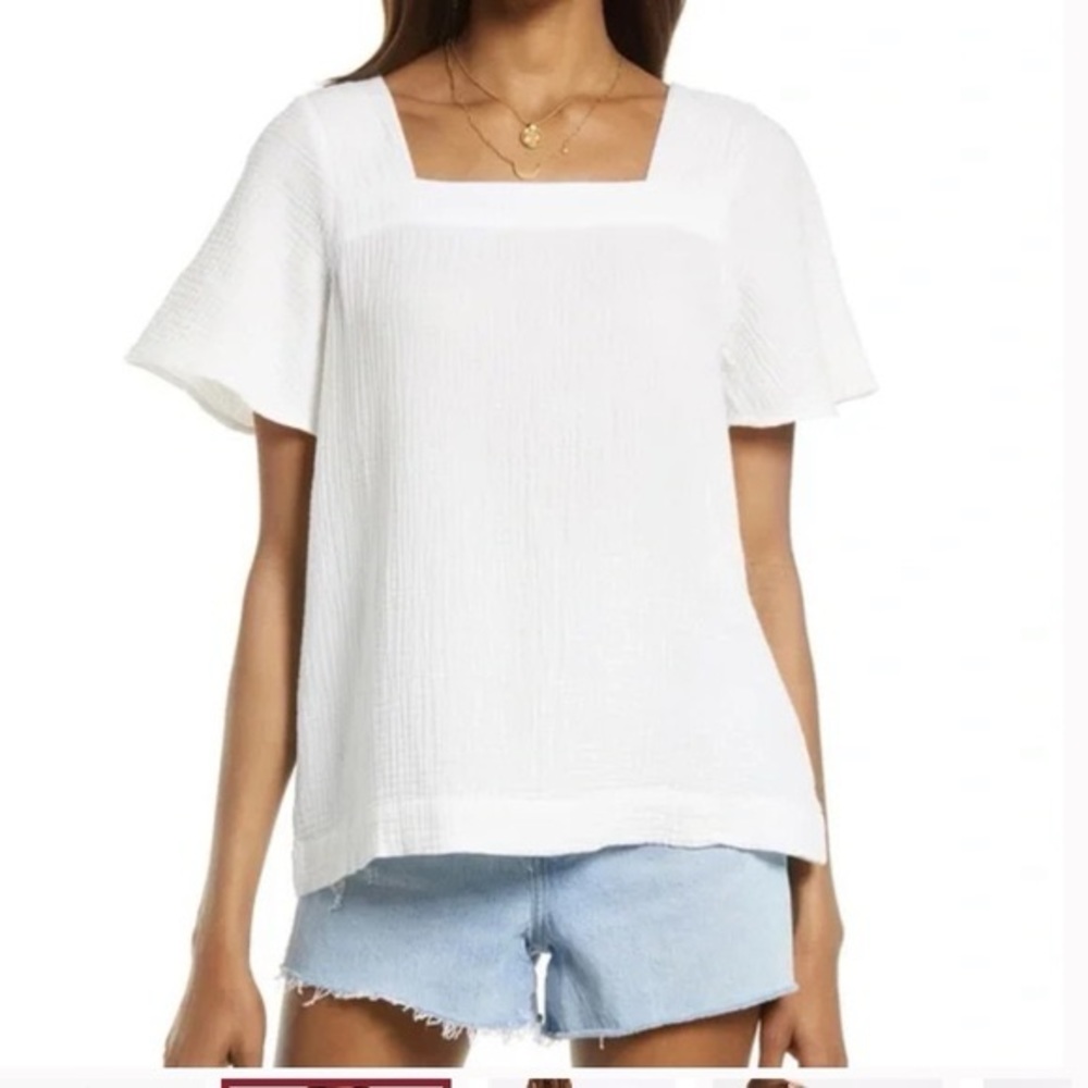 Madewell lightspun harlow square-neck top in size: small / color: lighthouse